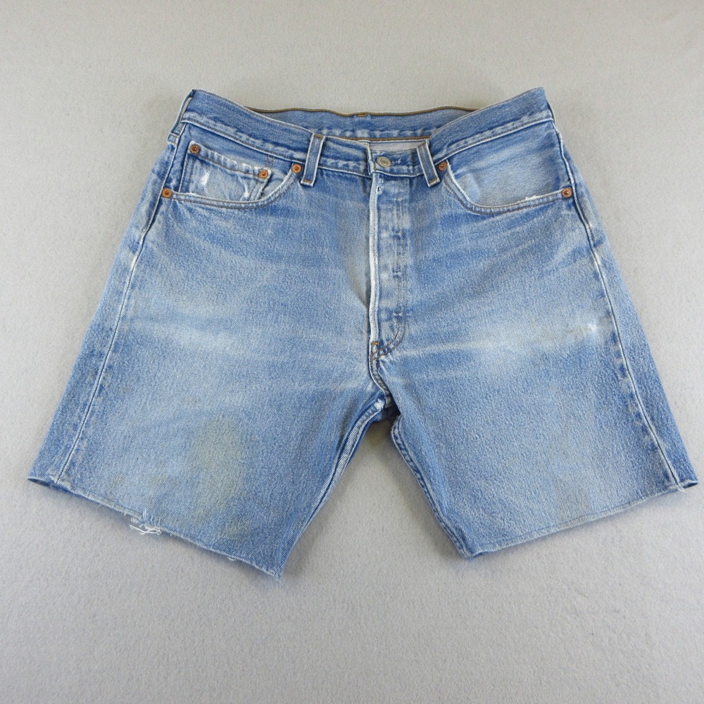 Levi's 501 Shorts Mens 34 Vintage 1999 Blue Denim Cut Offs Light Wash Button Fly